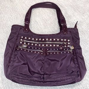 Brighton Campbell purple nylon silver studded shoulder bag.
